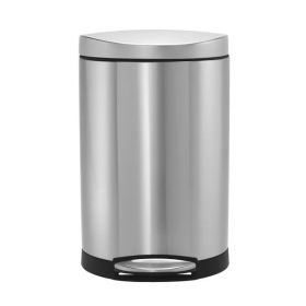 10L Semi-Round Step Trash Can, Brushed Stainless Steel